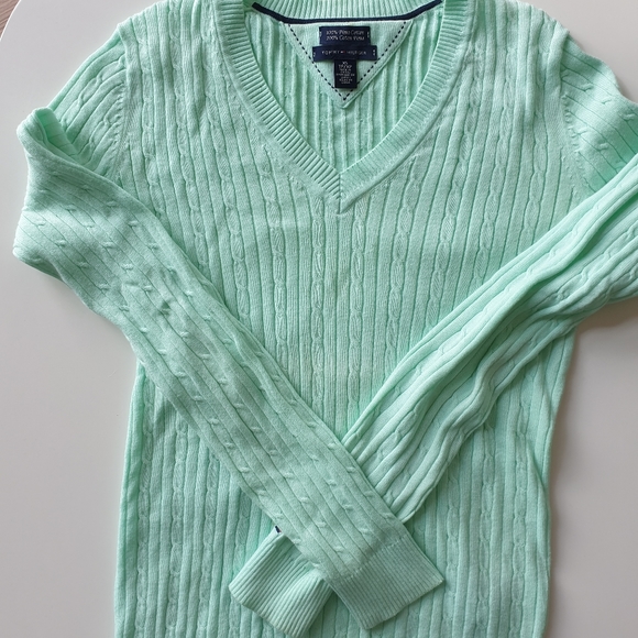 Tommy Hilfiger Pima Cotton Sweater Mint Green - Picture 2 of 3
